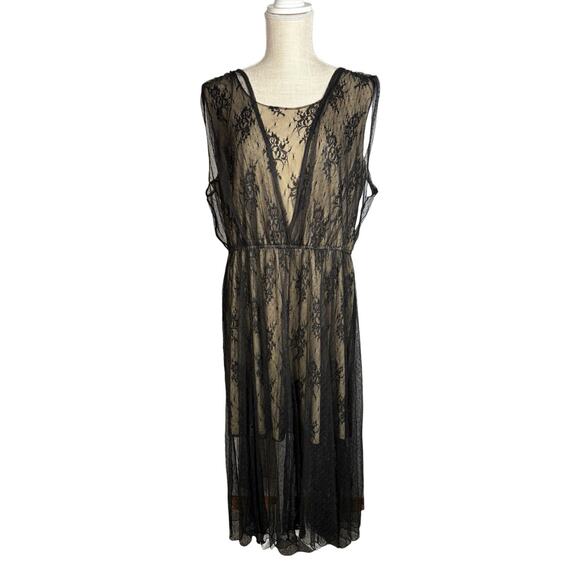 Vintage Pinky Sheer Lace Midi Dress Size XL Black Whimsygoth Fairy Grunge Y2K - Picture 2 of 9